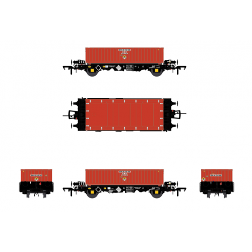 ACC2086DRSS Accurascale OO Gauge Pack of Three PFA 2-Axle Container Flat Wagons with DRS LLNW - Nuclear Half Height Container - Pack S - Free-postage - Pre-order!